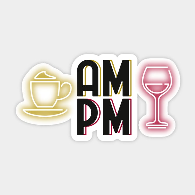 Coffee and Wine AM PM Neon 80's Retro Sticker by Wolfkin Design